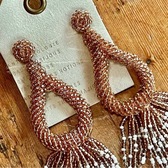 NWT Anthropologie Deepa Beaded Tassel Hoop Chandeliers - Picture 2 of 16
